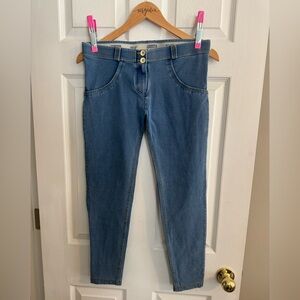 NWOT Freddy jean leggings - Light Blue with Yellow stitching